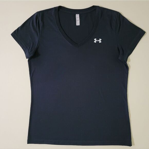 Under Armour Women's Black HeatGear V-neck Short Sleeve Pullover Top - Picture 4 of 13